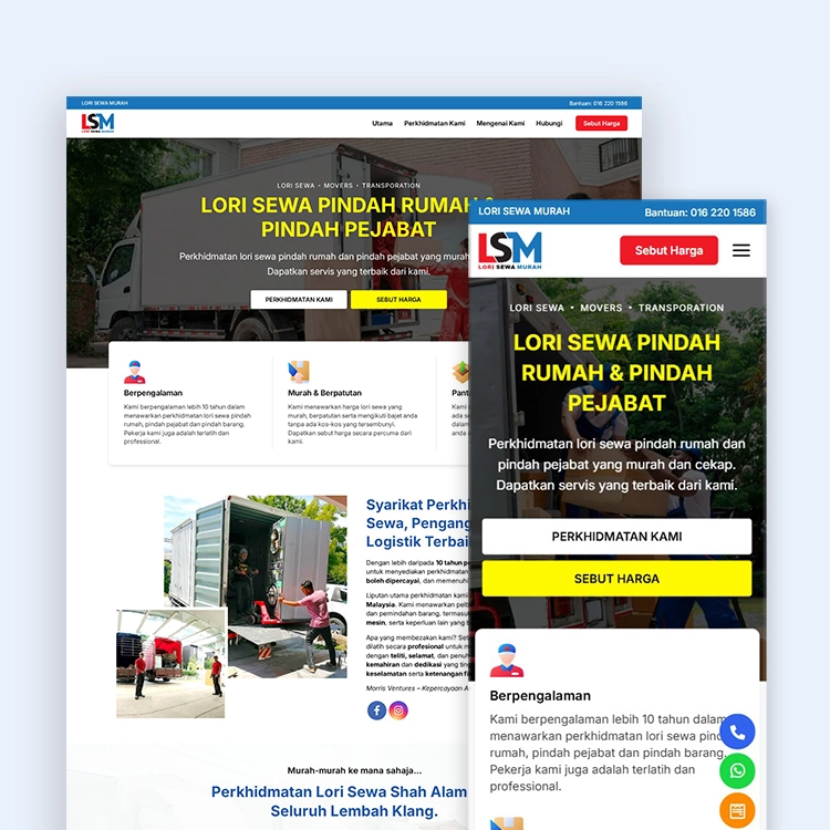 Lori Sewa Pindah Rumah website design Jaring Digital