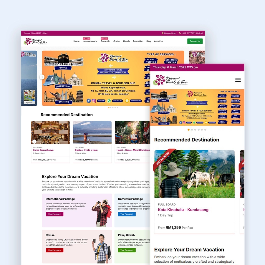 Koiman Travel & Tour website design Jaring Digital